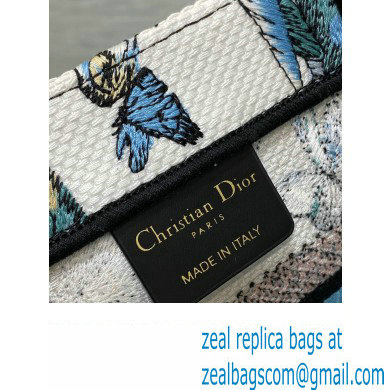 Dior Small Book Tote Bag in White and Pastel Midnight Blue Toile de Jouy Mexico Embroidery
