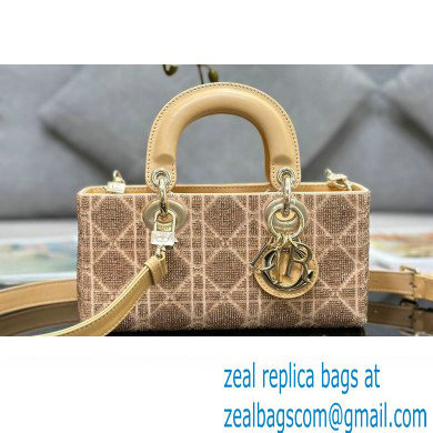 Dior Small Lady D-Joy Bag in Beige Cannage Cotton with Micropearl Embroidery - Click Image to Close