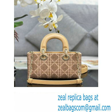 Dior Small Lady D-Joy Bag in Beige Cannage Cotton with Micropearl Embroidery - Click Image to Close