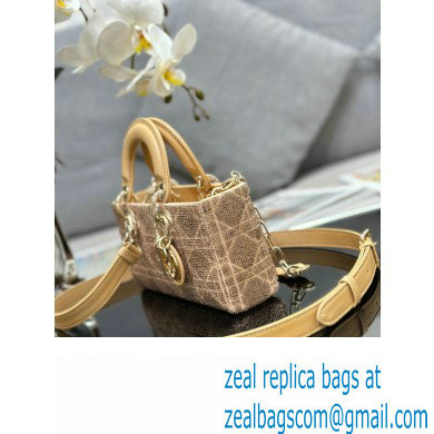 Dior Small Lady D-Joy Bag in Beige Cannage Cotton with Micropearl Embroidery
