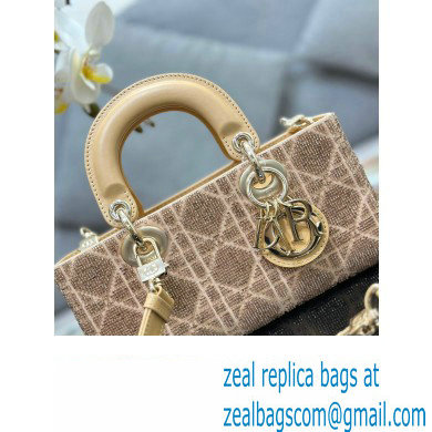 Dior Small Lady D-Joy Bag in Beige Cannage Cotton with Micropearl Embroidery