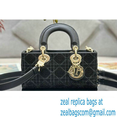 Dior Small Lady D-Joy Bag in Black Cannage Cotton with Micropearl Embroidery - Click Image to Close