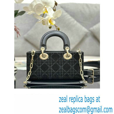 Dior Small Lady D-Joy Bag in Black Cannage Cotton with Micropearl Embroidery