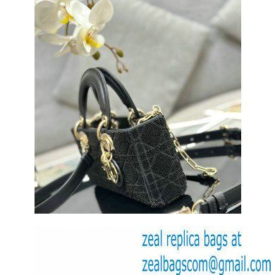 Dior Small Lady D-Joy Bag in Black Cannage Cotton with Micropearl Embroidery