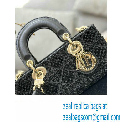 Dior Small Lady D-Joy Bag in Black Cannage Cotton with Micropearl Embroidery