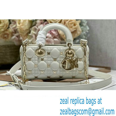 Dior Small Lady D-Joy Bag in White Cannage Lambskin with Gold-Finish Butterfly Studs 2024