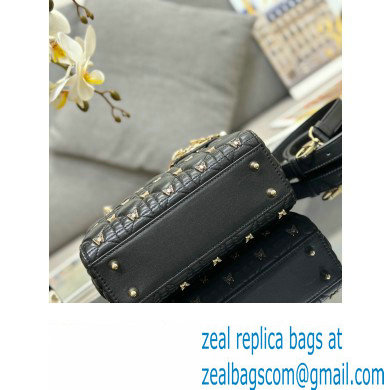 Dior Small Lady Dior Bag in Black Cannage Lambskin with Gold-Finish Butterfly Studs