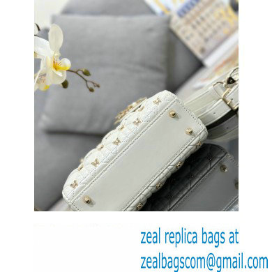 Dior Small Lady Dior Bag in White Cannage Lambskin with Gold-Finish Butterfly Studs