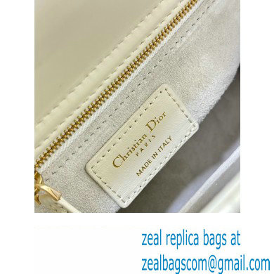 Dior Small Lady Dior Bag in White Cannage Lambskin with Gold-Finish Butterfly Studs