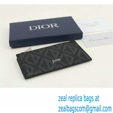 Dior Zipped Card Holder in Black CD Diamond Canvas