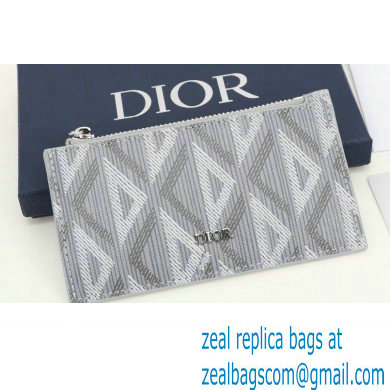Dior Zipped Card Holder in Gray CD Diamond Canvas - Click Image to Close