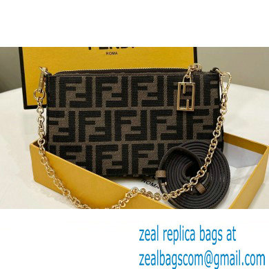 Fendi Baguette Pouch clutch with chain Bag in Brown jacquard FF fabric