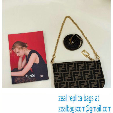 Fendi Baguette Pouch clutch with chain Bag in Brown jacquard FF fabric