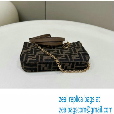 Fendi Baguette Pouch clutch with chain Bag in Brown jacquard FF fabric