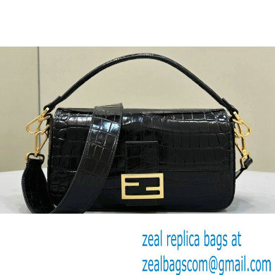 Fendi Medium Baguette Black crocodile leather bag - Click Image to Close