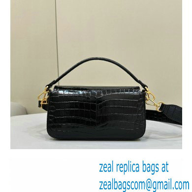 Fendi Medium Baguette Black crocodile leather bag