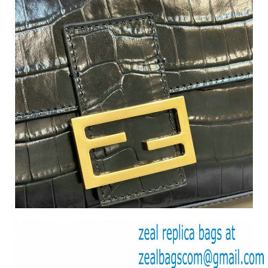 Fendi Medium Baguette Black crocodile leather bag