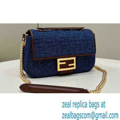 Fendi Medium Baguette Chain Midi FF bag Denim Blue - Click Image to Close