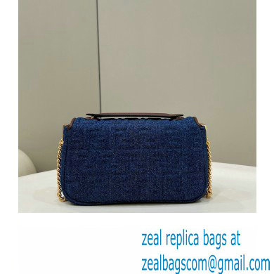 Fendi Medium Baguette Chain Midi FF bag Denim Blue - Click Image to Close