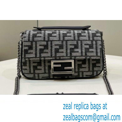 Fendi Medium Baguette Chain Midi FF tapestry fabric bag dark gray