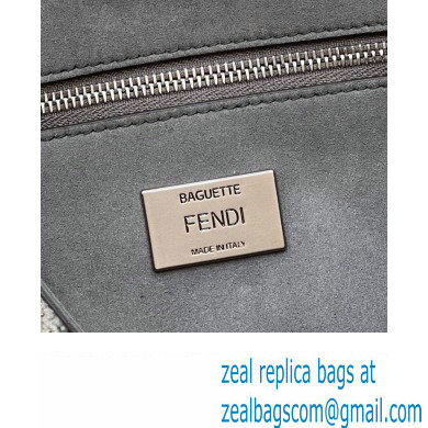 Fendi Medium Baguette Chain Midi FF tapestry fabric bag dark gray