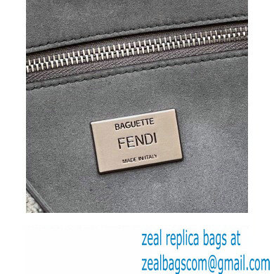 Fendi Medium Baguette Chain Midi FF tapestry fabric bag dark gray - Click Image to Close