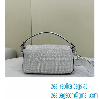 Fendi Medium Baguette Silver leather bag with crystal FF motif