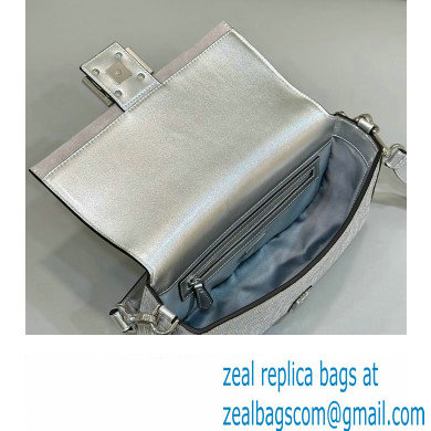 Fendi Medium Baguette Silver leather bag with crystal FF motif - Click Image to Close