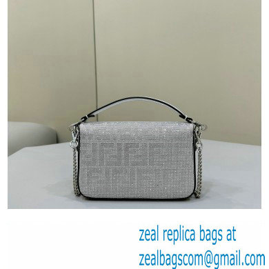Fendi Mini Baguette Silver leather bag with crystal FF motif - Click Image to Close