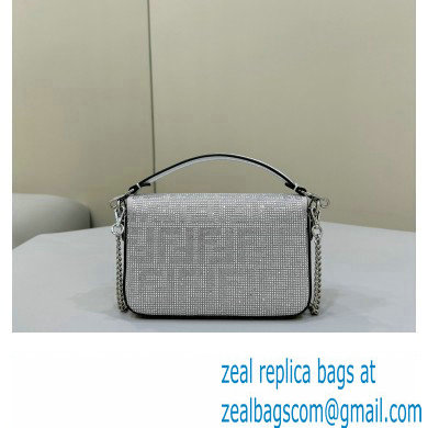 Fendi Mini Baguette Silver leather bag with crystal FF motif