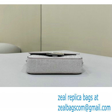 Fendi Mini Baguette Silver leather bag with crystal FF motif