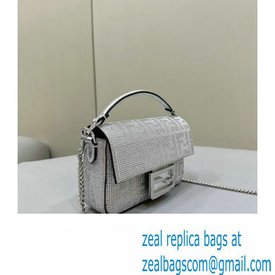 Fendi Mini Baguette Silver leather bag with crystal FF motif