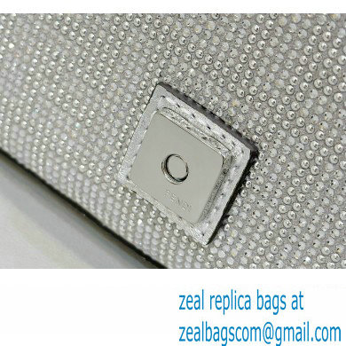 Fendi Mini Baguette Silver leather bag with crystal FF motif