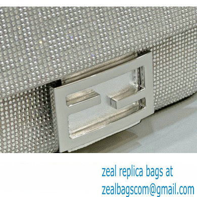 Fendi Mini Baguette Silver leather bag with crystal FF motif