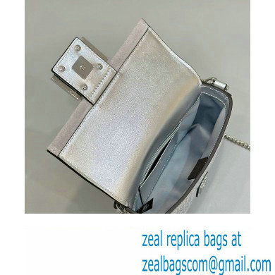 Fendi Mini Baguette Silver leather bag with crystal FF motif