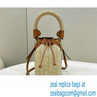 Fendi Mon Tresor Mini bucket bag Beige/Brown canvas with FF embroidery