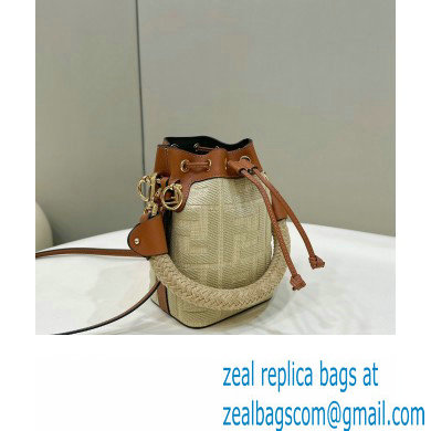 Fendi Mon Tresor Mini bucket bag Beige/Brown canvas with FF embroidery