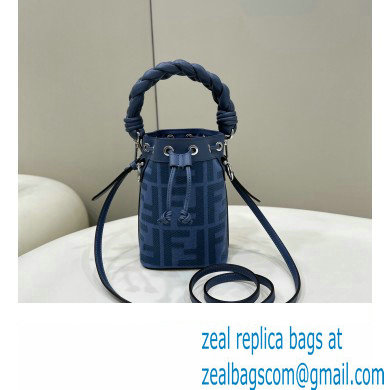 Fendi Mon Tresor Mini bucket bag Blue canvas with FF embroidery