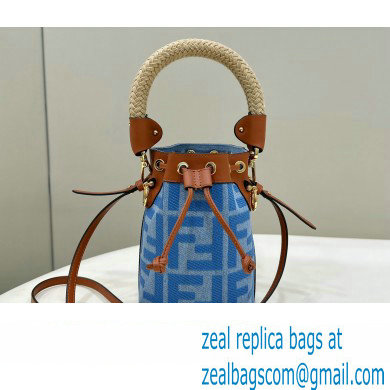 Fendi Mon Tresor Mini bucket bag Denim Blue with FF embroidery