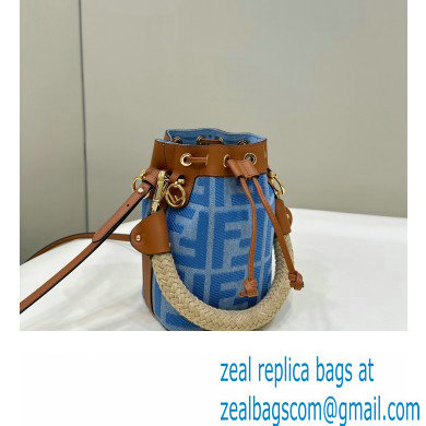 Fendi Mon Tresor Mini bucket bag Denim Blue with FF embroidery