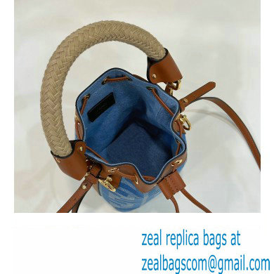 Fendi Mon Tresor Mini bucket bag Denim Blue with FF embroidery