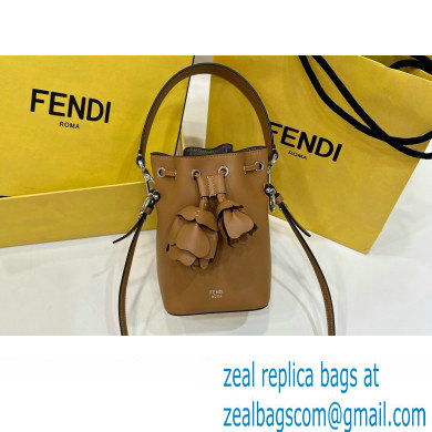 Fendi Mon Tresor Mini bucket bag Leather Brown with 3D Flower