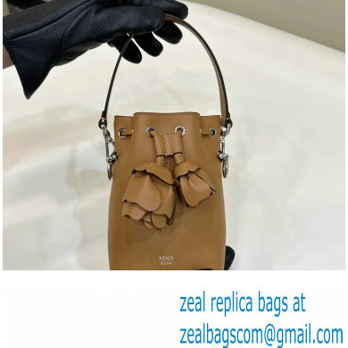 Fendi Mon Tresor Mini bucket bag Leather Brown with 3D Flower