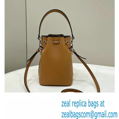 Fendi Mon Tresor Mini bucket bag Leather Brown with 3D Flower