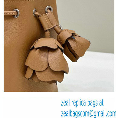 Fendi Mon Tresor Mini bucket bag Leather Brown with 3D Flower