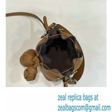 Fendi Mon Tresor Mini bucket bag Leather Brown with 3D Flower