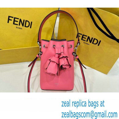 Fendi Mon Tresor Mini bucket bag Leather Pink with 3D Flower