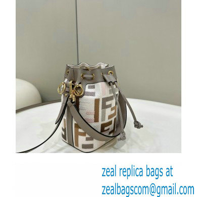 Fendi Mon Tresor Mini bucket bag Multicolor Gray canvas with FF embroidery
