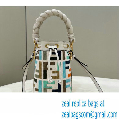 Fendi Mon Tresor Mini bucket bag Multicolor White canvas with FF embroidery