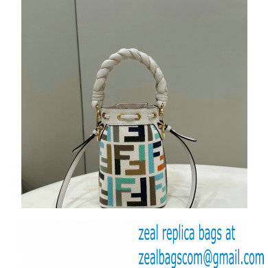 Fendi Mon Tresor Mini bucket bag Multicolor White canvas with FF embroidery